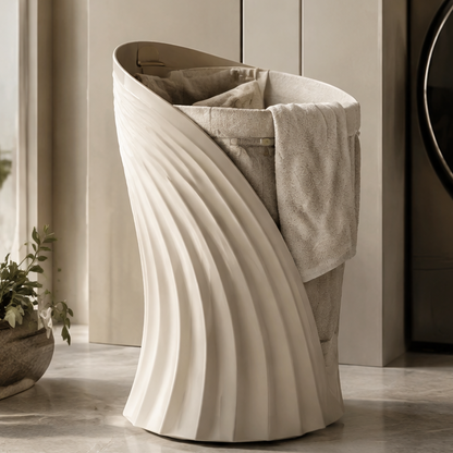 VATILYMOAY sculptural wave laundry hamper cream white clean product view