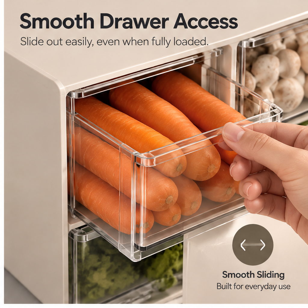 VATILYMOAY 4-Drawer Clear Veggie Fridge Storage