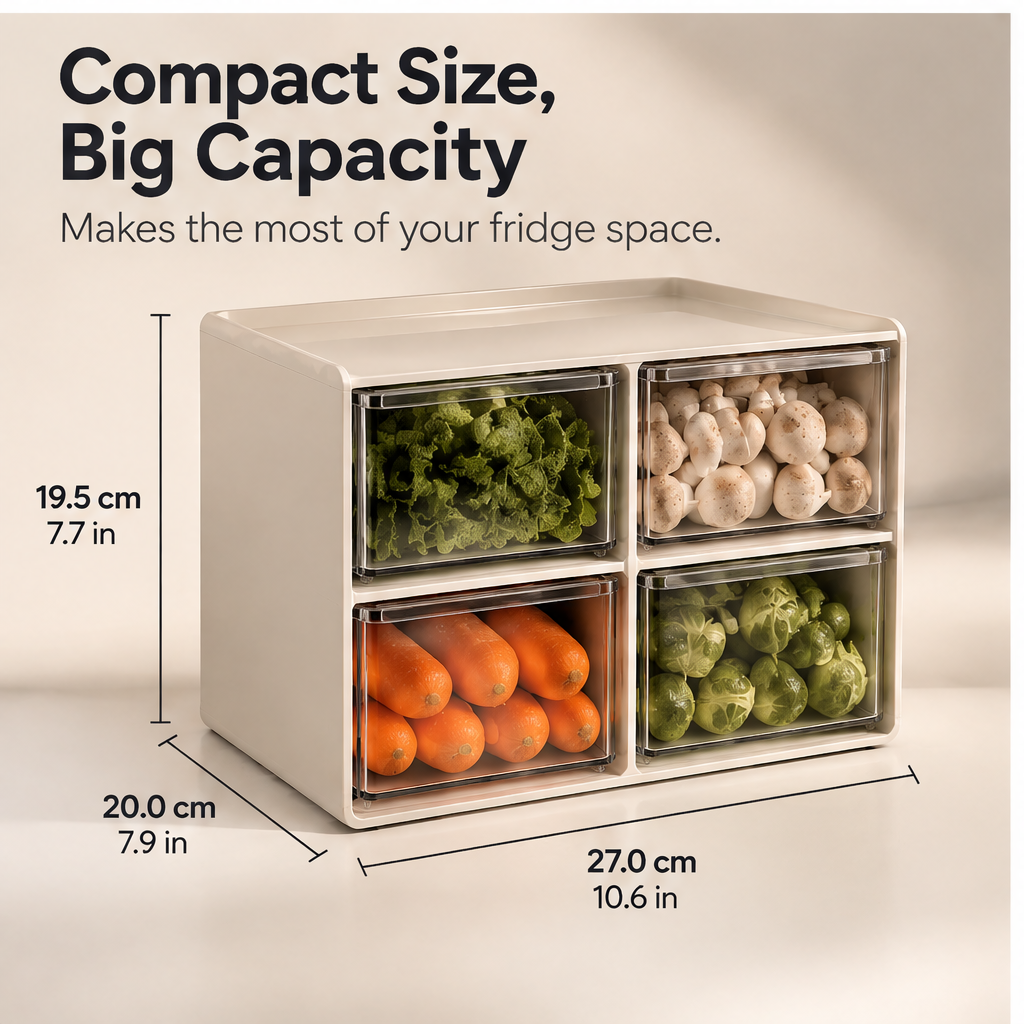 VATILYMOAY 4-Drawer Clear Veggie Fridge Storage