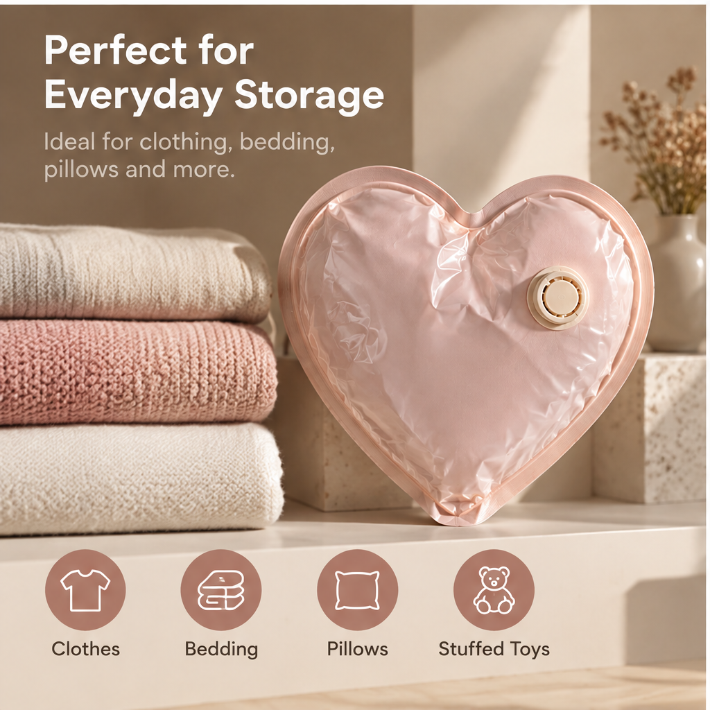 VATILYMOAY pink heart vacuum bag travel lighter live brighter in suitcase