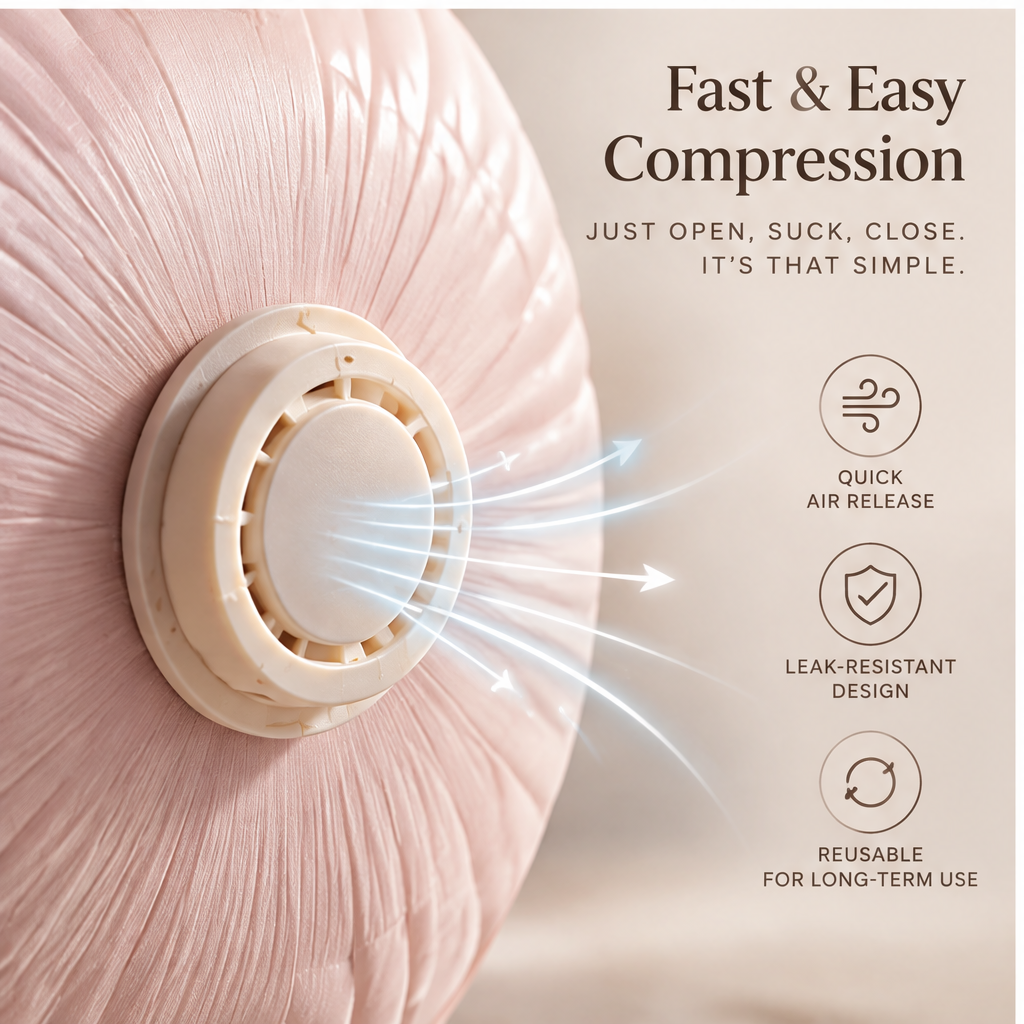 VATILYMOAY pink cylinder vacuum bag up to 75 percent less volume before after