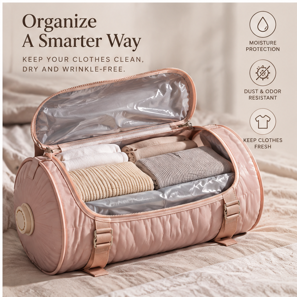 VATILYMOAY pink cylinder vacuum bag fast easy compression quick air release valve