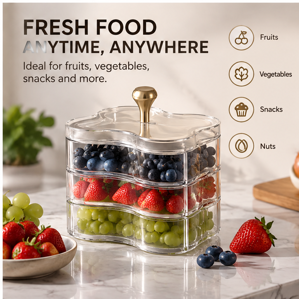 VATILYMOAY 3-tier wave organizer fresh food fruits vegetables snacks